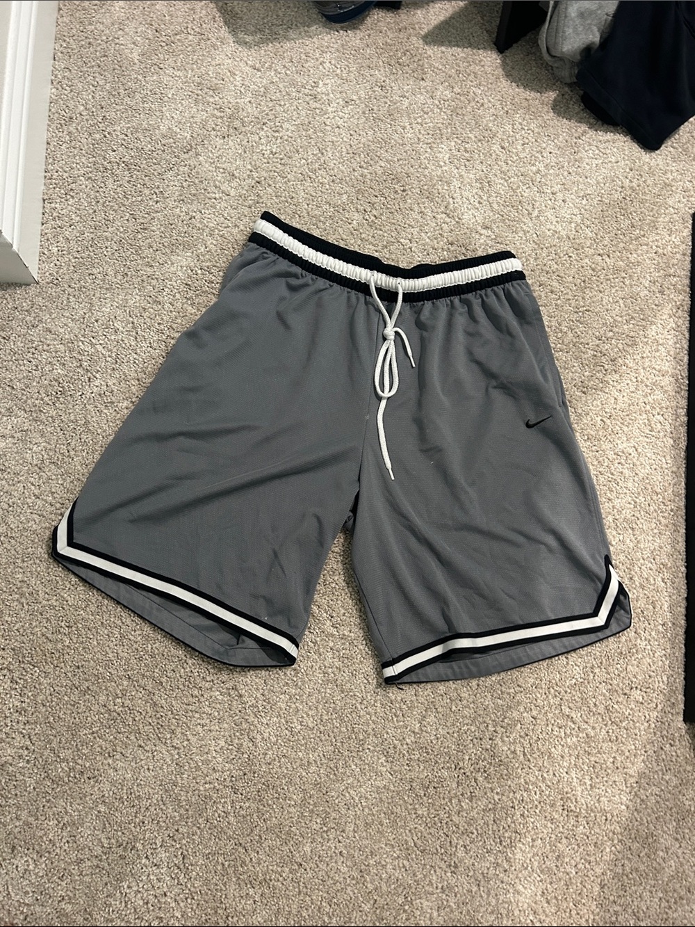 Nike Gray Athletic Basketball Shorts with Black & White Trim